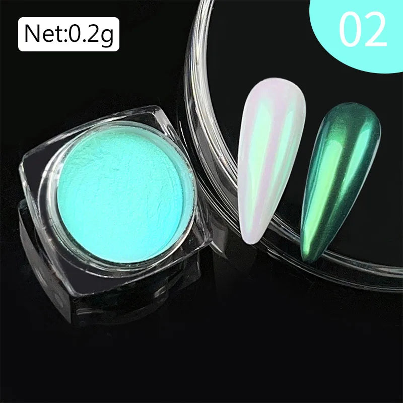 NICOLE DIARY Aurora Nail Powder White Chrome Pigment Pearl Rubbing Dust Mirror Effect Nail Art Glitter Manicure Nail Accessories