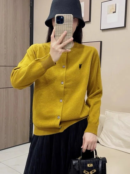 2023 Autumn/Winter Women's New Cashmere Embroidered Cardigan Women's O-neck Trendy Embroidery Soft Solid Color Soft Comfortable