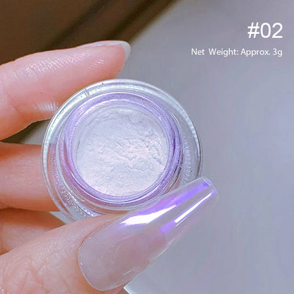 NICOLE DIARY Bright White Pearl Nail Powder Moonlight Plating Mirror Aurora Effect Pigments UV Gel Polish Chrome Dust Nail Decor