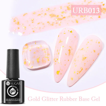 UR SUGAR 7ml Nude Pink Glitter Rubber Base Gel Polish Sparking Sequins Semi Permanent Soak Off Nail Art Varnish All For Manicure