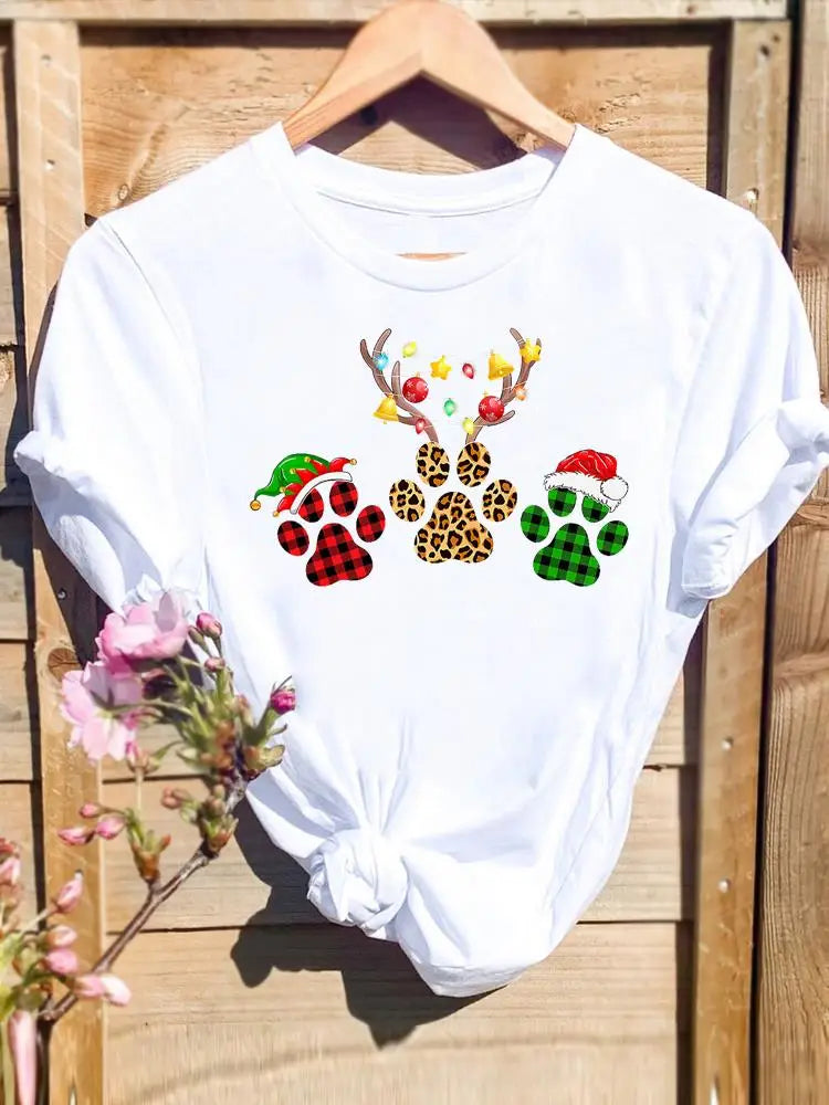 Merry Christmas New Year Holiday Graphic T Tee Fashion Cat Tree Lovely 90s Cute 2025 Print T Top Women Shirt Clothing T-shirts