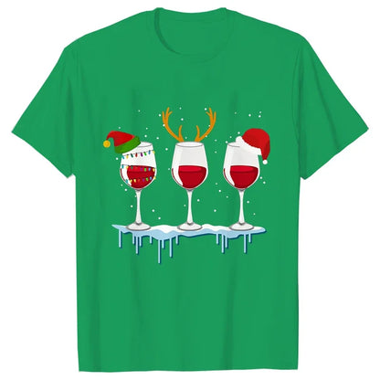 Christmas Wine T Shirts for Women Clothing Funny Cartoon T-shirts Kawaii Fashion Tshirt Korean Female Tops Christmas Wine Tees