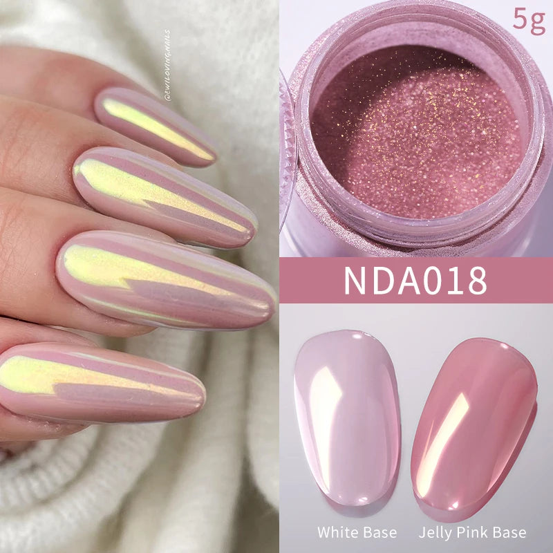 NICOLE DIARY Bright White Pearl Nail Powder Moonlight Plating Mirror Aurora Effect Pigments UV Gel Polish Chrome Dust Nail Decor