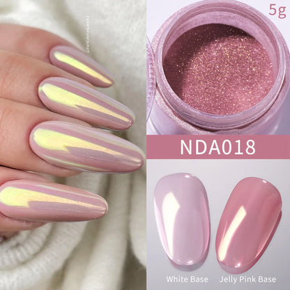 NICOLE DIARY Bright White Pearl Nail Powder Moonlight Plating Mirror Aurora Effect Pigments UV Gel Polish Chrome Dust Nail Decor