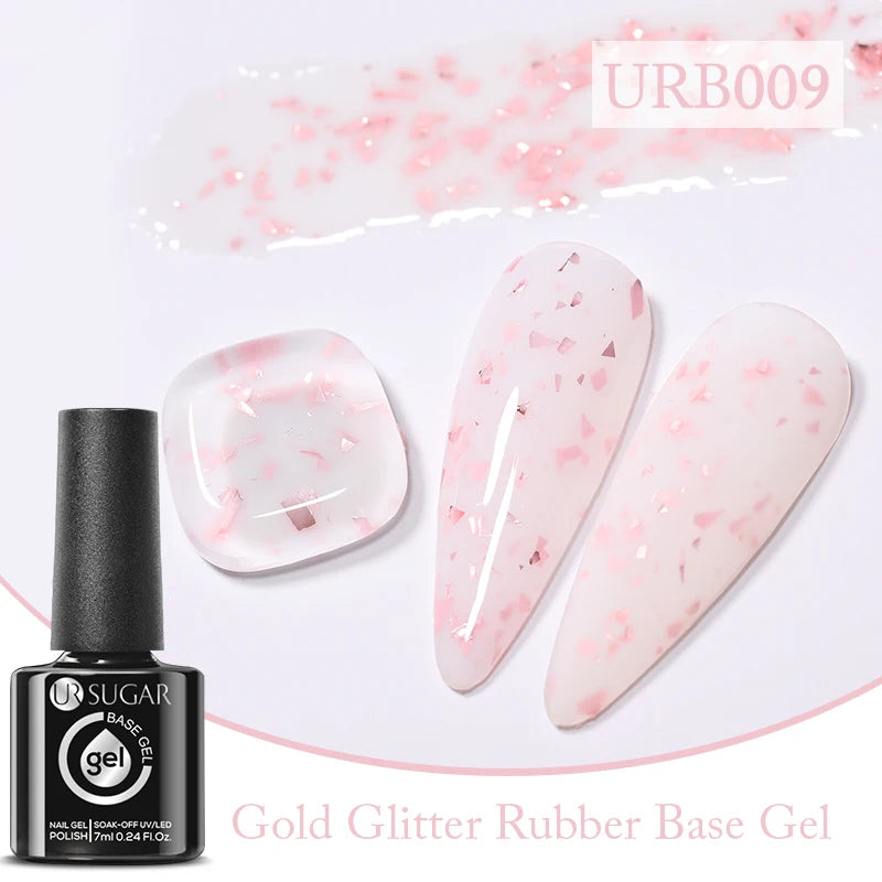 UR SUGAR 7ml Nude Pink Glitter Rubber Base Gel Polish Sparking Sequins Semi Permanent Soak Off Nail Art Varnish All For Manicure