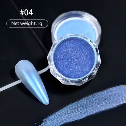 NICOLE DIARY Bright White Pearl Nail Powder Moonlight Plating Mirror Aurora Effect Pigments UV Gel Polish Chrome Dust Nail Decor