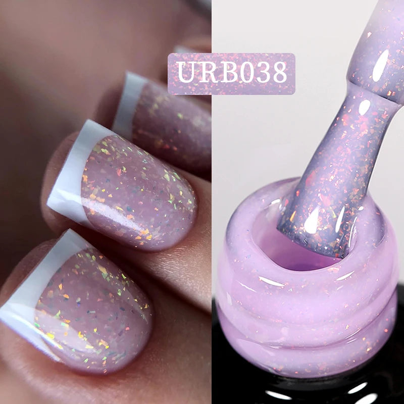 UR SUGAR 7ml Nude Pink Glitter Rubber Base Gel Polish Sparking Sequins Semi Permanent Soak Off Nail Art Varnish All For Manicure