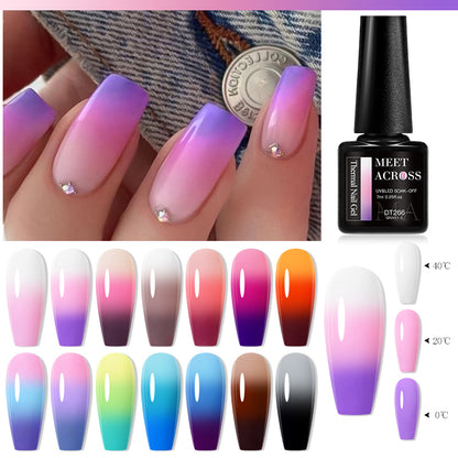 MEET ACROSS Autumn Winter Thermal Color Changing Gel Nail Polish Nude Brown 3-layers Color Changing Nail Art UV Gel Varnish 7ml