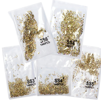 SS3-ss8 1440pcs Clear Crystal AB gold 3D Non HotFix FlatBack Nail Art Rhinestones Decorations Shoes And Dancing Decoration