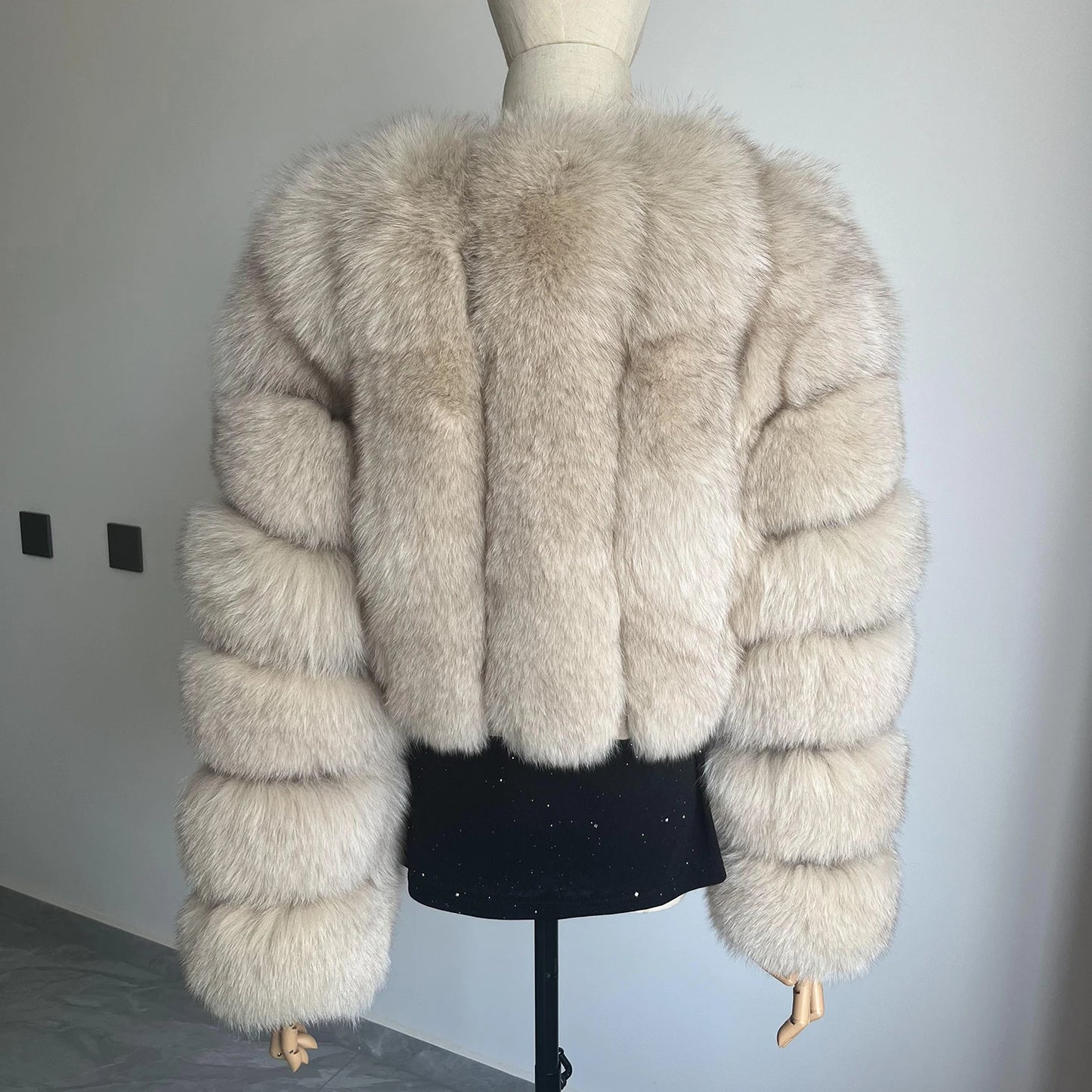 Fur Coat Real Fox Fur Women`S Coat Fashion V-neck Full Sleeve Short Autumn-Winter Luxury Women`S Leather Jacket