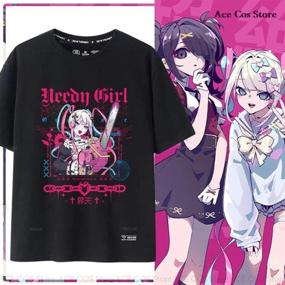 NEEDY GIRL OVERDOSE Kangel Rain Black T-shirt Jirai Kei Graphic Ita Tee Unisex Outfit Top Short Sleeve Kawaii Doujin Clothes
