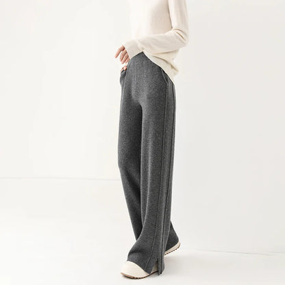 2024 new wool women's pants, high waisted loose cashmere floor pants  knitted fashionable hot selling women's wide leg pants