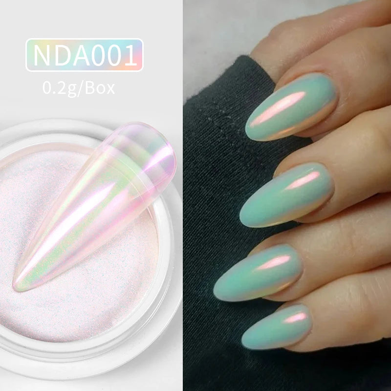 NICOLE DIARY Bright White Pearl Nail Powder Moonlight Plating Mirror Aurora Effect Pigments UV Gel Polish Chrome Dust Nail Decor