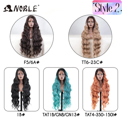 Noble Synthetic Lace Front Wig Long Wavy 36 " Body Wavy Side Part Lace Wig For Women Lace Front Wig Ombre Blonde Cosplay Wig