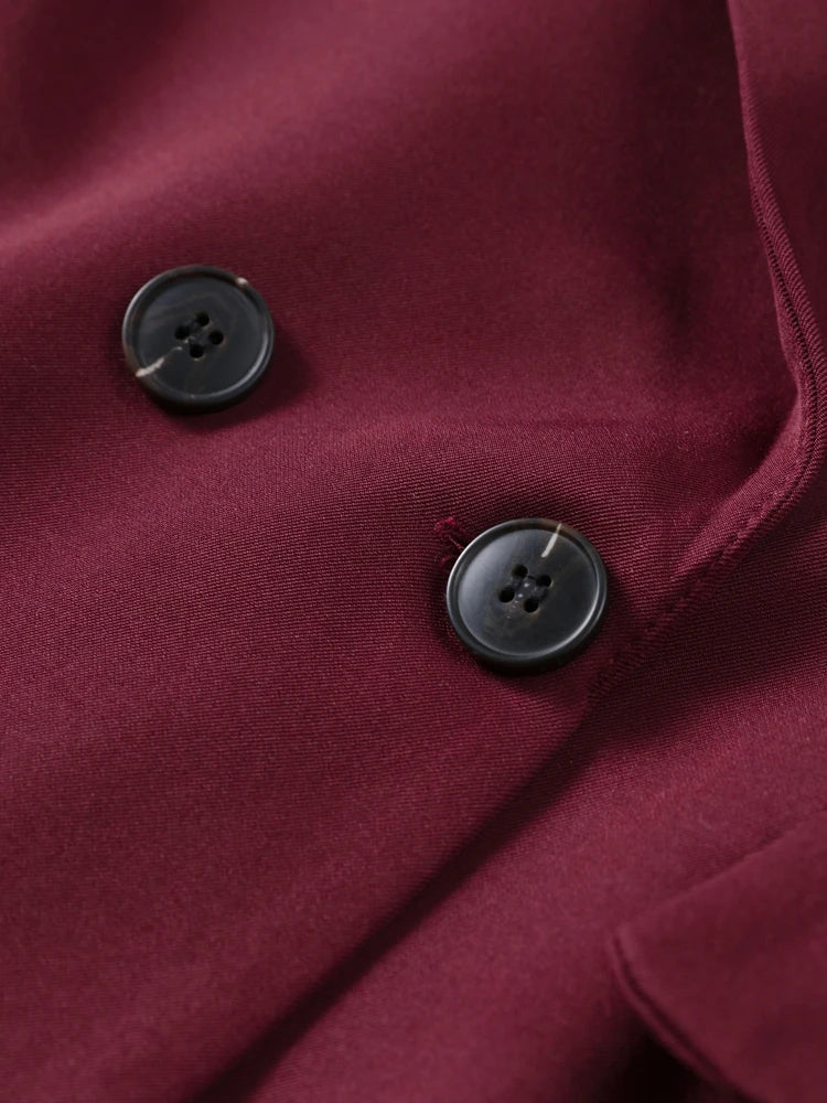 Wine Red Women's Blazer Coat Fashion Long Sleeve Lapel Double Breasted Female Coats 2024 Autumn Winter Slim Lady Outwear