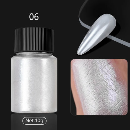 NICOLE DIARY 5g Aurora Pearl White Pink Nail Powder Chrome Pigments Metallic Rubbing Dust Moonlight Effect Nail Arts Decoration