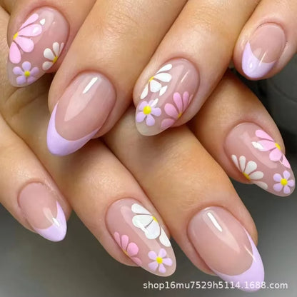 24PCS Shiny Pearl Wearable False Nails Short Square Fake Nail Simple Press on Nails Detachable Full Cover Nail Tips With Glue
