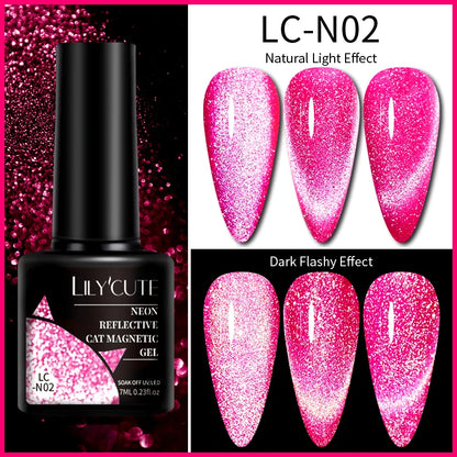 LILYCUTE 9D Rainbow Glitter Cat Magnetic Nail Gel Polish  Snowlight Semi Permanent Soak Off Sparkling Nail Varnish