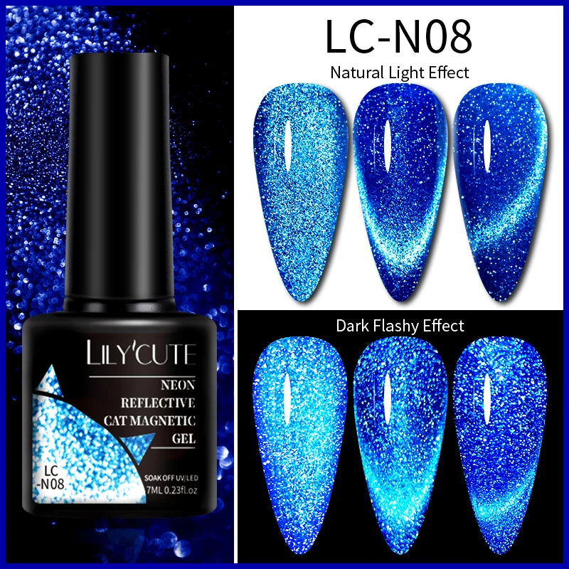 LILYCUTE 9D Rainbow Glitter Cat Magnetic Nail Gel Polish  Snowlight Semi Permanent Soak Off Sparkling Nail Varnish