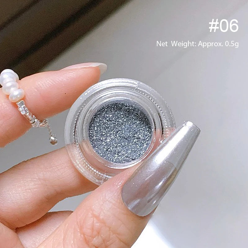 NICOLE DIARY Bright White Pearl Nail Powder Moonlight Plating Mirror Aurora Effect Pigments UV Gel Polish Chrome Dust Nail Decor