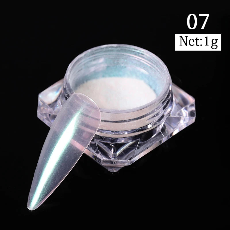 NICOLE DIARY 5g Aurora Pearl White Pink Nail Powder Chrome Pigments Metallic Rubbing Dust Moonlight Effect Nail Arts Decoration