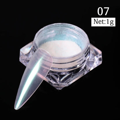 NICOLE DIARY 5g Aurora Pearl White Pink Nail Powder Chrome Pigments Metallic Rubbing Dust Moonlight Effect Nail Arts Decoration