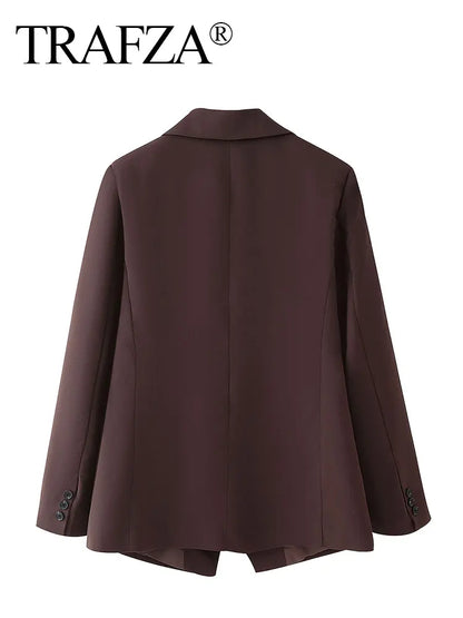 TRAFZA Women Elegant Solid Lapel Two Buttons Suit Jacket Fashion Long Sleeve Slim Short Coats 2024 New Casual Office Lady Blazer