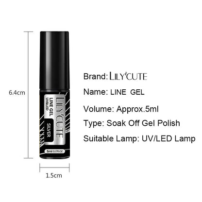 LILYCUTE  5ml Gold Sliver Metallic Liner Gel Nail Polish French Style Super Bright Mirror Pull Line Graffiti Painting Stripe Gel