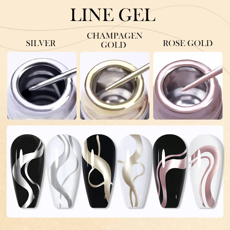 LILYCUTE  5ml Gold Sliver Metallic Liner Gel Nail Polish French Style Super Bright Mirror Pull Line Graffiti Painting Stripe Gel