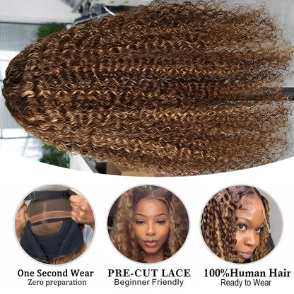 250 Density 30 Inch Highlight Honey Brown Curly HD Lace Front Human Hair Wigs 13x4 13x6 Ombre Color Deep Water Wave Frontal Wigs