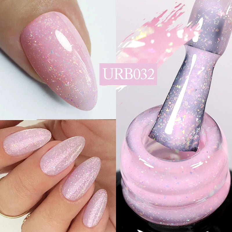 UR SUGAR 7ml Nude Pink Glitter Rubber Base Gel Polish Sparking Sequins Semi Permanent Soak Off Nail Art Varnish All For Manicure