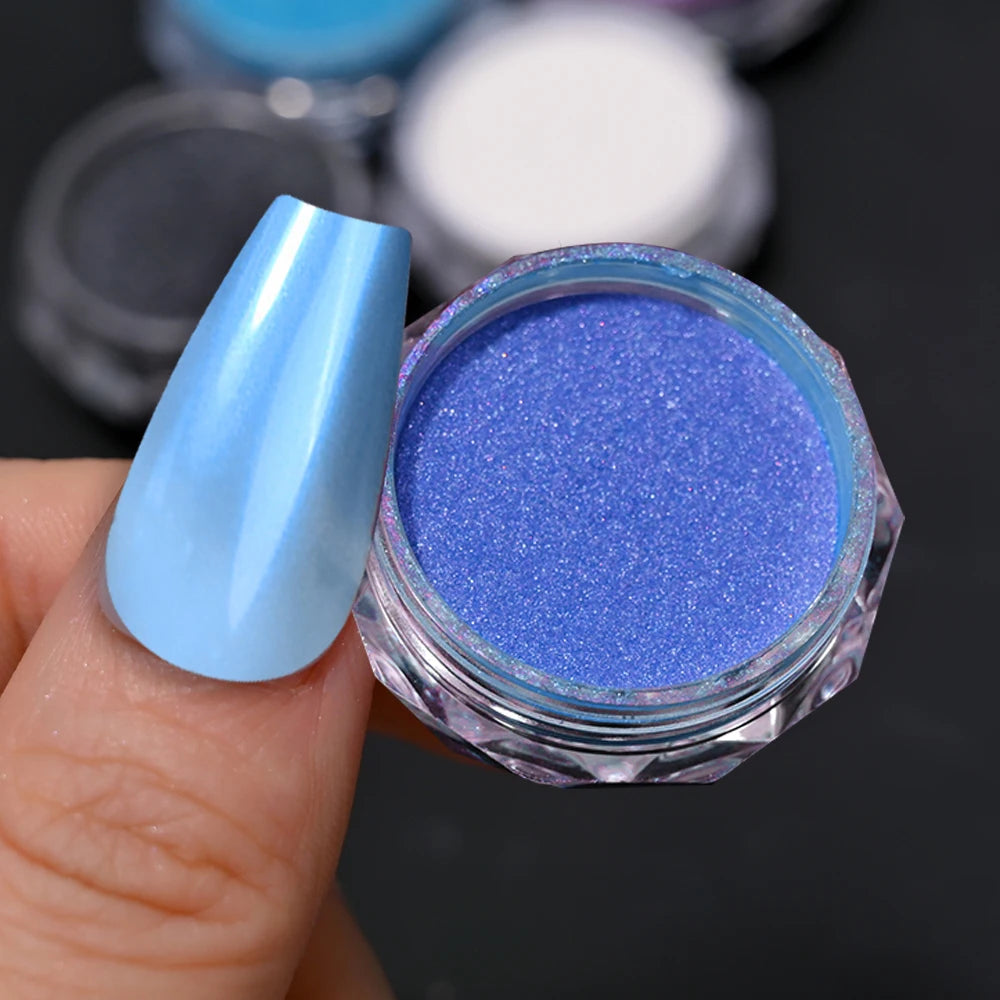 10g/Bottle Pearls White Nail Pigment Glitter Aurora Nail Powder Purple Chrome Glitter Pigment Dust UV Manicure Dip Powder