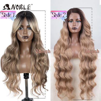 Noble Synthetic Lace Front Wig Long Wavy 36 " Body Wavy Side Part Lace Wig For Women Lace Front Wig Ombre Blonde Cosplay Wig