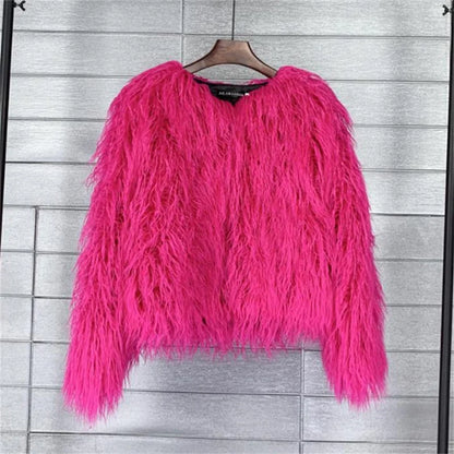New Autumn Winter Warm Women Faux Fur Coat Loose Black White Pink Plush Coat Female Fur Jacket