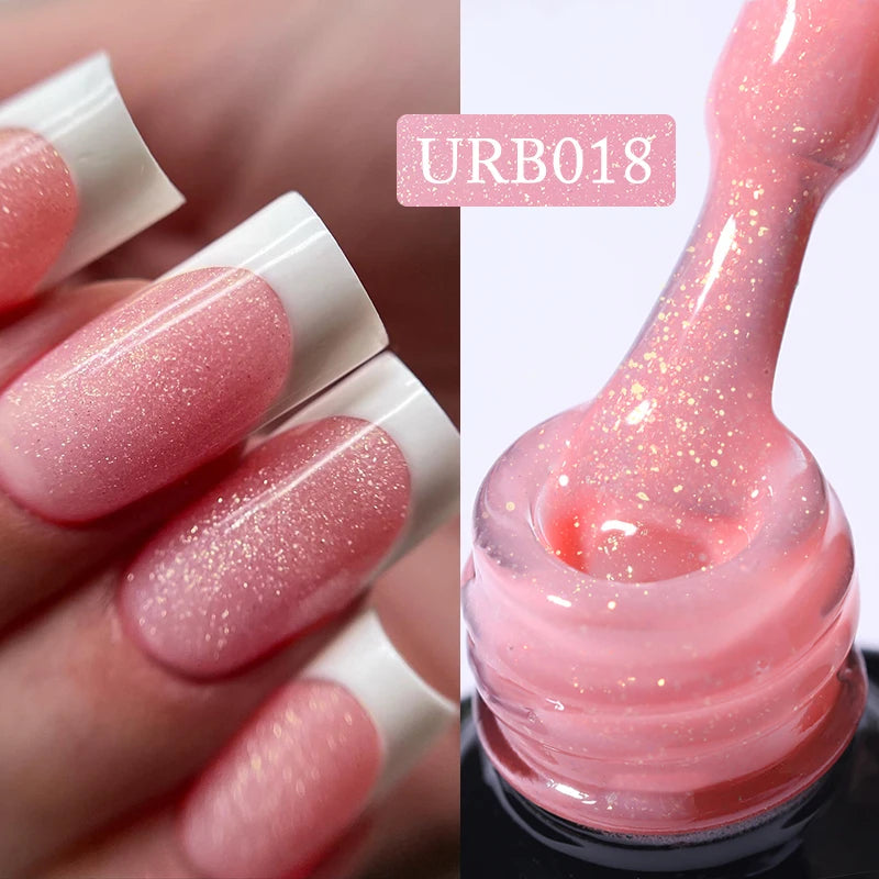 UR SUGAR 7ml Nude Pink Glitter Rubber Base Gel Polish Sparking Sequins Semi Permanent Soak Off Nail Art Varnish All For Manicure