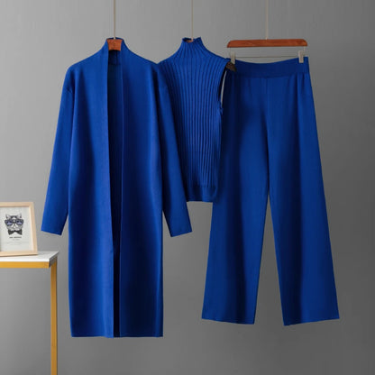 HLBCBG Autumn 3 Piece Women Cardigan Tracksuits Fashion Knitted Pants Sets Ladies Sweater Suit Vintage Fashion Ladies 3 Pieces