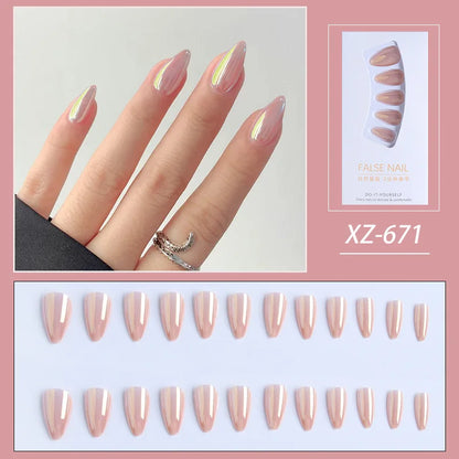 24pcs Stiletto Aurora Fake Nails Set Press On Short Almond Nails Wearable False Nails With Glitter Designs Full Cover Nail Tips