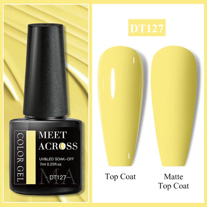 MEET ACROSS 7ml Red Gel Nail Polish Crystal Semi Permanent Soak Off UV Gel Varnish Nail Art Manicure Base Matte Top Coat Vernis