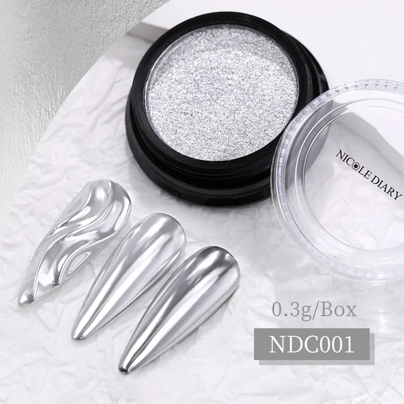 NICOLE DIARY Aurora Nail Powder White Chrome Pigment Pearl Rubbing Dust Mirror Effect Nail Art Glitter Manicure Nail Accessories