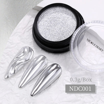 NICOLE DIARY Aurora Nail Powder White Chrome Pigment Pearl Rubbing Dust Mirror Effect Nail Art Glitter Manicure Nail Accessories