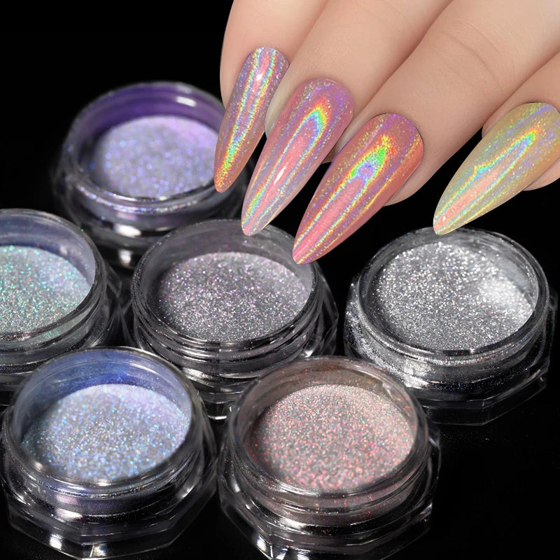 1 Box Laser Shining Rainbow Nail Glitter Ultra Fine Sparkly Holographics Nail Powder Rub Dusts Dazzling Glitter Chrome Pigments