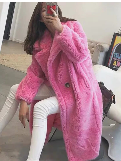 ZADORIN Winter Thick Warm Solid Teddy Coat Women High Street Oversized Pink Faux Lamb Fur Coat Ladies Long Faux Fur Jacket