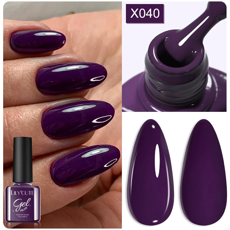 LILYCUTE 7ml Autumn Red Brown Gel Nail Polish 125 Colors All For Manicure Semi Permanent Soak Off Base Top Coat Nail Art Varnish