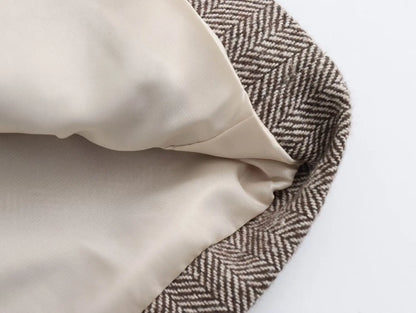 TRAFZA Women Vintage Herringbone Straight-Cut Blazer Lapel Buttons Pockets Blazer New 2024 Fall Winter Fashion Commuter Blazer