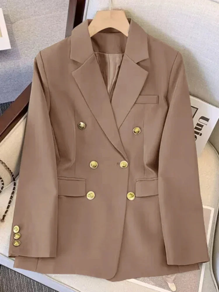 Blazers for Women Black Khaki Fashion Jacket Spring 2024 New in Woman Clothing Loose Office Ladies Double Outerwear Elegant Coat