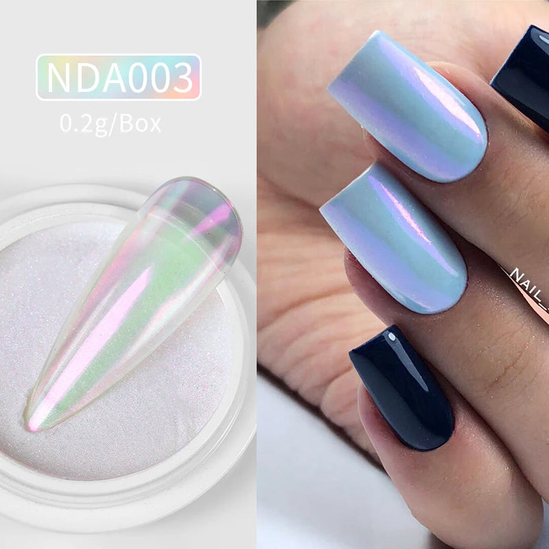 NICOLE DIARY Bright White Pearl Nail Powder Moonlight Plating Mirror Aurora Effect Pigments UV Gel Polish Chrome Dust Nail Decor