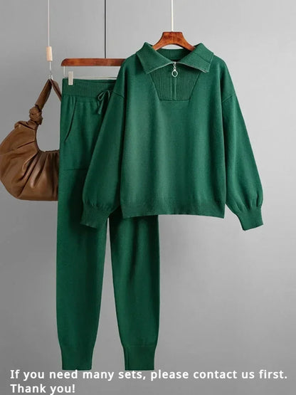 Winter Women's Knitted Suit Warm Pant 2 Piece Sets Women Outfit Trouser Oversized Casual Sweaters Jogging Knitwear Tracksuit
