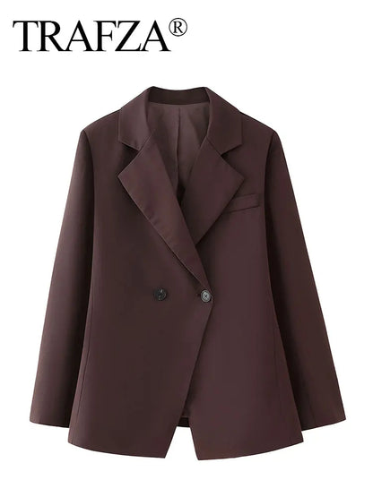 TRAFZA Women Elegant Solid Lapel Two Buttons Suit Jacket Fashion Long Sleeve Slim Short Coats 2024 New Casual Office Lady Blazer