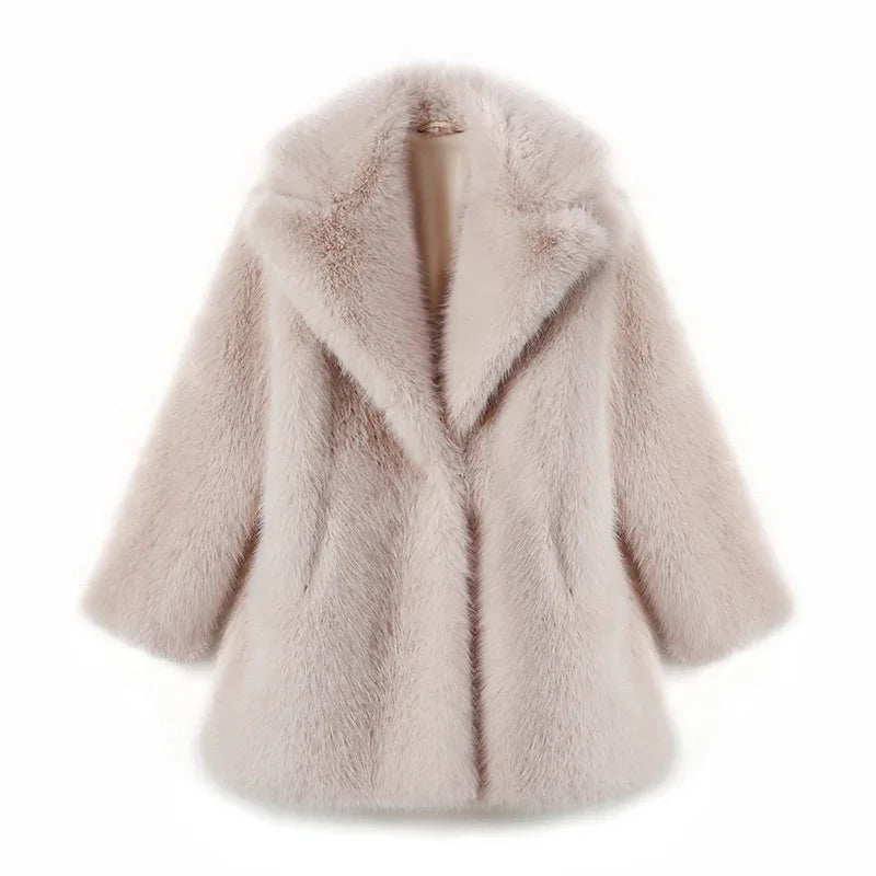 Lapels Faux Fur Coat Women 2024 Winter Brand Designer Fluffy Fox Fur Jacket Luxury Furry Overcoats Girl Stylish Long Outerwear