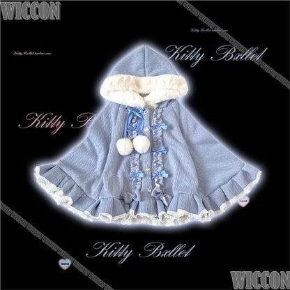 Jirai Kei Pompon Hooded Cape Cosplay Costume Cute Kawaii Falbala Cloak Winter Dress Girl Women Christmas Holloween Customized